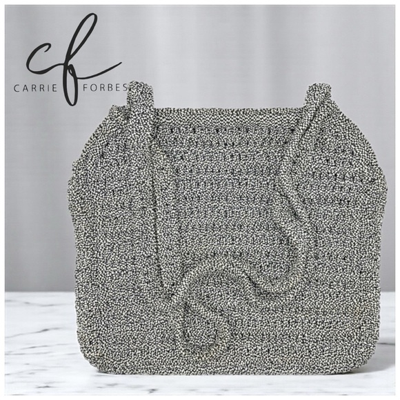 Carrie Forbes Vintage Crochet Satchel Handbag w/ Strap. Silver - Picture 12 of 15